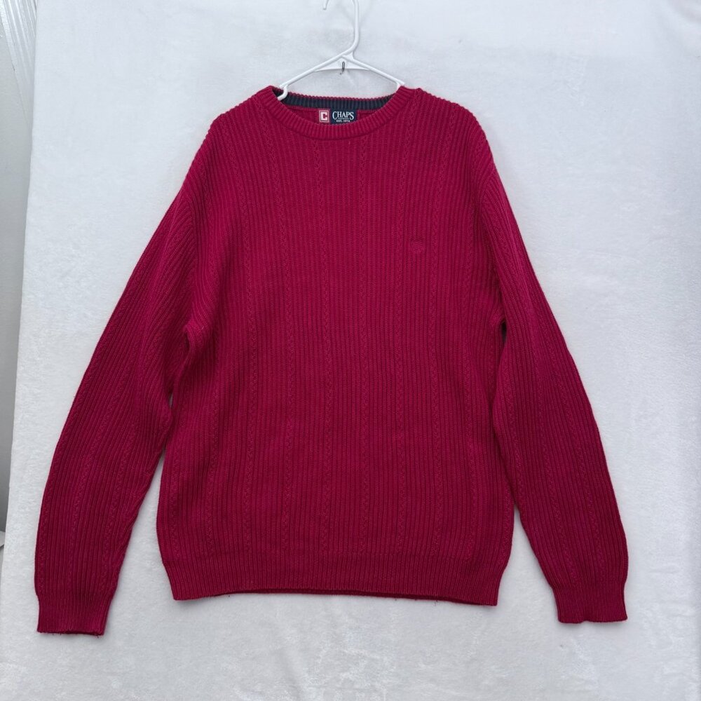 Chaps Ralph Lauren Sweater Mens XL Red Knit Heavyweight Pullover Christmas